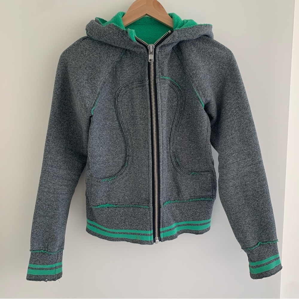 LULULEMON scuba hoodie, green & grey